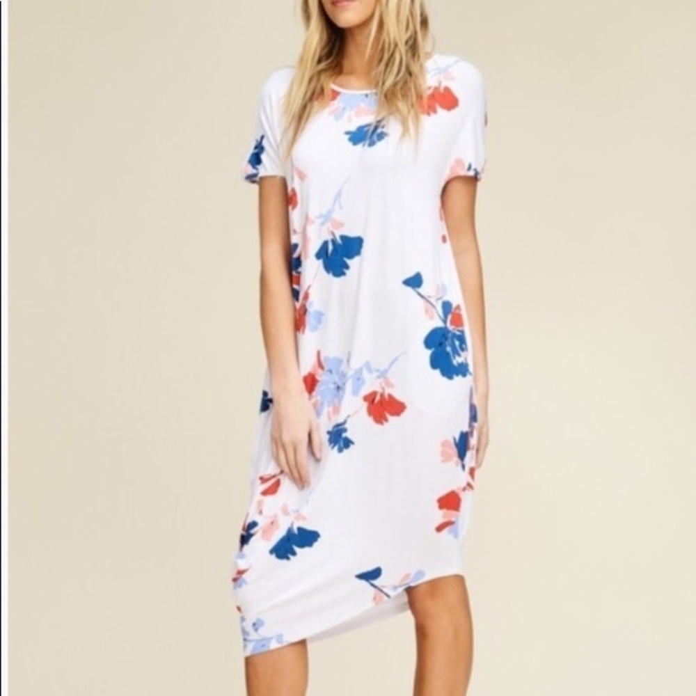Floral Midi Side Draped Asymmetrical Hem Dress